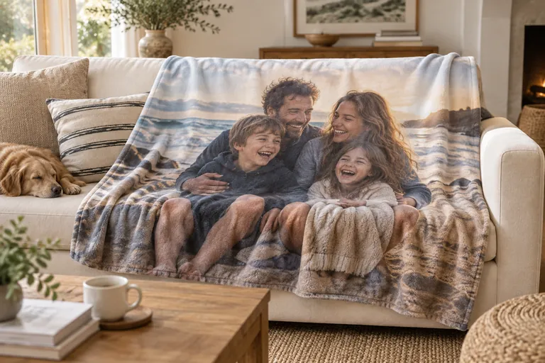 Deken met foto in een interieur — inspiratiebeeld