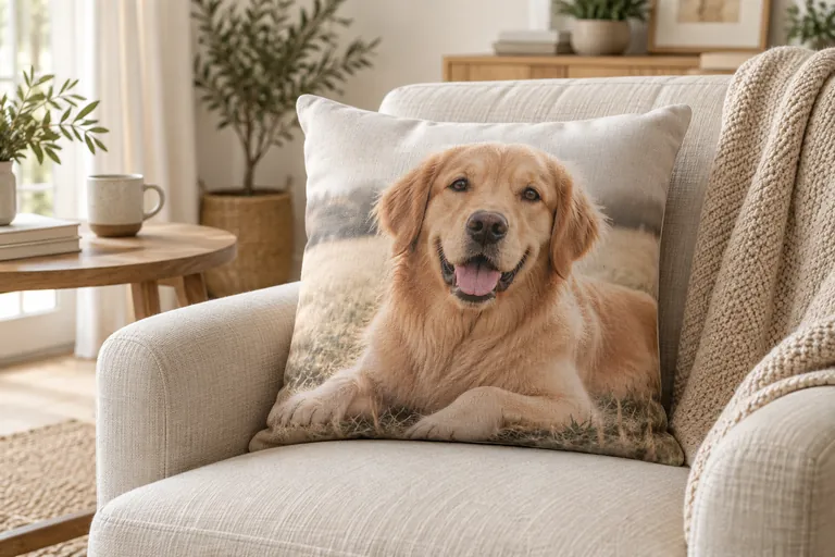 Kussen met foto in een interieur — inspiratiebeeld